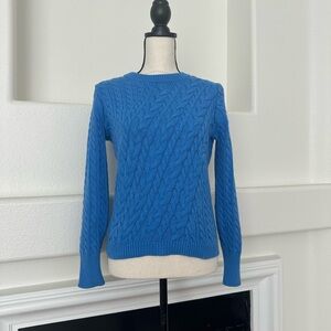 J. Crew Blue Cable Knit Diagonal Cable 100% Cotton Roundneck Sweater Size XS